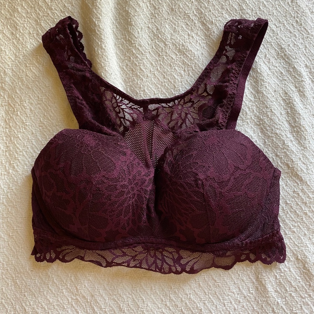 Maroon High Neck Lace Padded Bralette